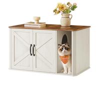 Feandrea Casa para Gatos, Armario para Arena para Gatos, Entrada Frontal | Hains PCL012K01 - Aparador con puerta doble y asas (estilo rústico), color blanco y marrón miel