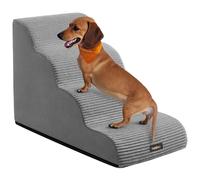 Feandrea Escalera para Perros de 4 Peldaños, para Cama, Sofá, Impermeable con Diseño Antideslizante, Pendiente Suave, Cubierta Lavable Extraíble, Asa, Gris Paloma PPS004G01