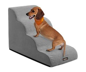 Feandrea Escalera para Perros de 4 Peldaños, para Cama, Sofá, Impermeable con Diseño Antideslizante, Pendiente Suave, Cubierta Lavable Extraíble, Asa, Gris Paloma PPS004G01