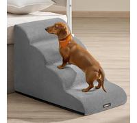 Feandrea Escalera para Perros de 4 Peldaños, Terciopelo Gofrado, para Cama, Sofá, Impermeable con Diseño Antideslizante, Pendiente Suave, Cubierta Lavable Extraíble, Asa, Gris Paloma PPS014GD01