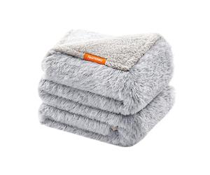 Feandrea Manta Repelente al Agua para Perros, Manta Larga de Felpa para Perros Medianos y Grandes, Gatos, 203 x 152 cm, XXL, Felpa Sherpa, Reversible, Protección de Sofá, Gris Ombré PPB008G01