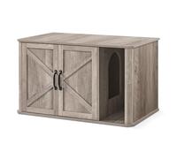 Feandrea Mueble Arenero Oculto, Puertas Dobles, 85 x 49 x 50 cm | Estilo Granja, Casa para Gatos, Mesa Auxiliar, con Entrada Frontal, Asas, Beige y Negro, Colección HAINS PCL012G01