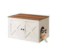 Feandrea Mueble Arenero para Gatos, Caja de Arena Oculta con Separador Extraíble, Mesa Auxiliar, Casa de Interior para Gatos, 80 x 53 x 50 cm, Marrón Miel y Blanco Rústico PCL002P01V1