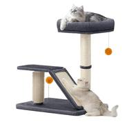 Feandrea Poste rascador para gatos con cama, rampa giratoria, auto-peluquería, pompones, árbol pequeño para gatos de interior, gris oscuro UPCA024G02