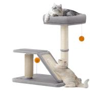Feandrea Poste rascador para gatos con cama, rascador multifuncional para gatos con percha, rampa giratoria, auto-peluquería, pompones, árbol pequeño para gatos de interior, gris claro UPCA024G01