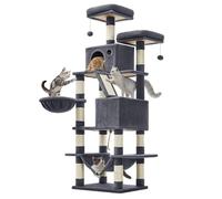 Feandrea Rascador para Gatos Grandes, 165 cm de Altura, Multinivel | Árbol, 13 Postes, 2 Plataformas, 2 Cuevas, Cesta, Hamaca, 2 Pompones, Gris Oscuro, Colección CLAWFY PCT165G01
