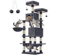 Feandrea Rascador para Gatos Grandes, Árbol para Gatos Grandes, 168 cm de Altura con 13 Postes, 2 Plataformas, 2 Cuevas, Cesta, Hamaca, Pompón, Multinivel, Gris Ahumado PCT165G01