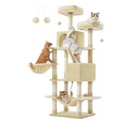 Feandrea Rascador para Gatos Grandes, Árbol para Gatos Grandes, 168 cm de Altura con 13 Postes, 2 Plataformas, 2 Cuevas, Cesta, Hamaca, Pompón, Multinivel, Beige PCT165M01