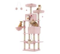 Feandrea Rascador para Gatos Grandes, Árbol para Gatos Grandes, 206 cm de Altura con 13 Postes, 2 Plataformas, 2 Cuevas, Cesta, Hamaca, Pompón, Multinivel, Rosa Jalea PCT190P01