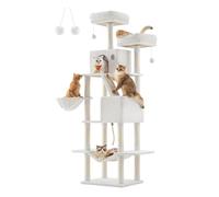 Feandrea Rascador para Gatos Grandes, Árbol para Gatos Grandes, 206 cm de Altura con 13 Postes, 2 Plataformas, 2 Cuevas, Cesta, Hamaca, Pompón, Multinivel, Blanco Crema PCT190T01