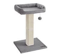 FEANDREA Rascador para Gatos, Poste de Rascado con Plataforma de Tela de Felpa de 40 x 30 cm, Árbol para Gatos, Altura de 68 cm, Poste de Sisal, con Pompón, Gris Claro/Gris Oscuro/beige Gris Claro