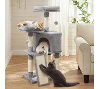Feandrea Torre para gatos, árbol para gatos de interior, condominio para gatos de 45.3 pulgadas con poste rascador, rampa, perca, espaciosa cueva para gatos, gatos mayores, gatos adultos, espacio