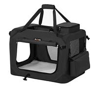 FEANDREA Transportín para Gatos y Perros, Plegable, Tamaño M, Tela Oxford, Malla Transpirable, Portátil, Marco Metálico, con Asas y Bolsillos, 60 x 42 x 42 cm, Negro PDC60H