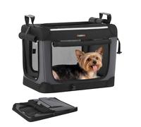 Feandrea Transportín para Perros, Plegable, 50 x 35 x 35 cm, para Perros Pequeños, Tela Oxford, Puertas de Malla, Asas y Bolsillo de Almacenamiento, Negro Tinta