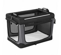 Feandrea Transportín para Perros, Plegable, 60 x 42 x 42 cm, para Perros Pequeños, Tela Oxford, Puertas de Malla, Asas y Bolsillo de Almacenamiento, Negro Tinta