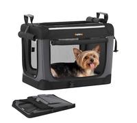 Feandrea Transportín Plegable para Perros, Jaula Blanda, 50 x 35 x 35 cm | 4 Puertas de Malla y Cojín, Tela Oxford 600D, para Viaje y Coche, Negro Tinta, Colección BAX PDC015BH02