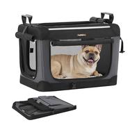 Feandrea Transportín Plegable para Perros, Jaula Blanda, 60 x 42 x 42 cm | 4 Puertas de Malla y Cojín, Tela Oxford 600D, para Viaje y Coche, Negro Tinta y Gris Paloma, Colección BAX PDC016B01