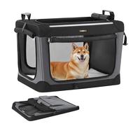 Feandrea Transportín Plegable para Perros, Jaula Blanda, 76,2x53,4x53,4cm | 4 Puertas de Malla y Cojín, Tela Oxford 600D, para Viaje y Coche, Negro Tinta y Gris Paloma, Colección BAX PDC017B01