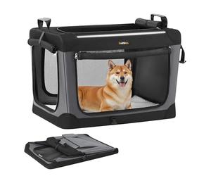 Feandrea Transportín Plegable para Perros, Jaula Blanda, 76,2x53,4x53,4cm | 4 Puertas de Malla y Cojín, Tela Oxford 600D, para Viaje y Coche, Negro Tinta y Gris Paloma, Colección BAX PDC017B01