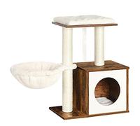 FEANDREA WoodyWonders - Árbol pequeño para Gatos, Torre Moderna para Gatos de Interior, condominio para Gatos con Postes rascadores, Cojines extraíbles Lavables, Color marrón rústico UPCT122X01