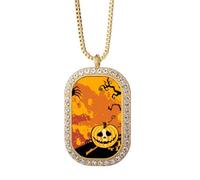 Fear - Collar con colgante de calabaza de Halloween con diamantes de cristal dorado