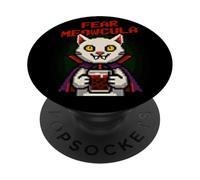 Fear Meowcula Funny Pixel Art Vampiro Cat Halloween PopSockets PopGrip Adhesivo