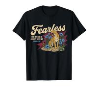 Fearless God Is Always with Me - Diseño Floral de Gato Grande Camiseta gráfica económica, Hombre, Negro, S