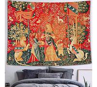 FEASRT Tapiz medieval de doncella real europea y unicornio para colgar en la pared para dormitorio, sala de estar, dormitorio, tapices colgantes de pared, 203 x 152 cm, GTQQAY1207