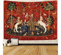 FEASRT Tapiz medieval de mujer y unicornio para dormitorio, sala de estar, apartamento y dormitorio, tapiz colgante de pared de 80 x 60 pulgadas GTDSAY76