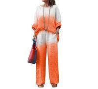 FEATEFACE Conjuntos de lino para mujer, conjunto de traje blanco de 2 piezas para mujer, talla grande, pantalones, pantalones y blusas, conjunto de pantalones naranjas, Naranja degradado, M
