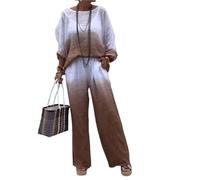 FEATEFACE Conjuntos de lino para mujer, conjunto de traje blanco de 2 piezas para mujer, talla grande, pantalones, pantalones y blusas, conjunto de pantalones naranjas, Marrón degradado, 5XL