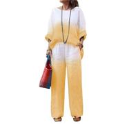 FEATEFACE Conjuntos de lino para mujer, conjunto de traje blanco de 2 piezas para mujer, talla grande, pantalones, pantalones y blusas, conjunto de pantalones naranjas, Amarillo degradado, L