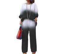 FEATEFACE Conjuntos de lino para mujer, conjunto de traje blanco de 2 piezas para mujer, talla grande, pantalones, pantalones y blusas, conjunto de pantalones naranjas, Negro degradado, XXL