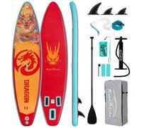FEATH-R-LITE Tabla de Paddle Surf Inflable Multifuncional con Bomba Manual, Mochila Sup, Correa, Remo Ajustable, para Adultos de Todos los Niveles de Habilidad (Dragón-Naranja)