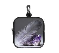 Feather Crystal Cluster - Bolsa pequeña impermeable con cremallera, bolsa de almacenamiento de neopreno para auriculares, funda con clip para llavero