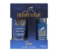 Feather & Down Set de regalo para el día de la madre Straight to Sleep (spray de almohada de 50 ml y loción corporal de 50 ml) - El dúo perfecto para dormir, impregnado con aceites esenciales de