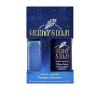 Feather & Down Sweet Dreams Perfect Partners - Juego de regalo (spray de almohada de 50 ml y rollo de 10 ml) - Con aceites esenciales calmantes de lavanda y manzanilla. Libre de crueldad.