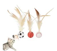 Feather Elastic Balls, Interactive Feather Ball Toy Set for Cats, Interactive Kitten Rolling Ball for Exercise, Entertainment Teething Toy with Feathers(D)