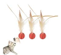 Feather Elastic Balls, Interactive Feather Ball Toy Set for Cats, Interactive Kitten Rolling Ball for Exercise, Entertainment Teething Toy with Feathers(C)