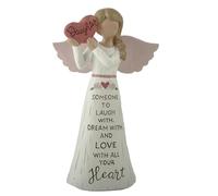 Feather & Grace Figura de ángel para Hija, Adorno de Resina Hecho a Mano con alas Rosas y Mensaje de corazón, Regalo de Recuerdo Sentimental para Hijas, 14 cm
