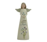 Feather & Grace Increíble Figura de ángel para mamá, Adorno de Resina Hecho a Mano con Flores Azules, Regalo Sentimental para mamá Coleccionable (14 cm)