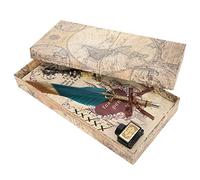 Feather Pen Set with Gold Nib, Vintage Dip Pen for Calligraphy Writing, Retro Feather Fountain Pen Gift Set with Refills Holder Wax Spoon Ink Bottle for Journaling Letter Writing (Verde)