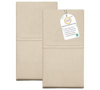 Feather & Stitch - Juego de 2 fundas de almohada 100 % algodón, tamaño King, 500 hilos, con cierre de sobre, suave y lujosa, tejido de satén de damasco, para dormir, 50 x 101 cm, color beige champán