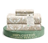 Feather & Stitch - Juego de sábanas 100% algodón más Suaves, Juego de 4 Piezas, Ropa de Cama de Tejido de percal de 300 Hilos, Bolsillo Profundo de 40.6 cm, sábanas refrescantes, Juego de Cama