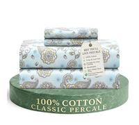 Feather & Stitch - Juego de sábanas 100% algodón más Suaves, Juego de 4 Piezas, Ropa de Cama de Tejido de percal de 300 Hilos, Bolsillo Profundo de 40.6 cm, sábanas refrescantes, Juego de Cama