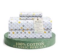 Feather & Stitch - Juego de sábanas 100% algodón más Suaves, Juego de sábanas tamaño Queen, Juego de 4 Piezas, Ropa de Cama de Tejido de percal de 300 Hilos, Bolsillo Profundo de 16 Pulgadas, sábanas