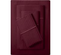 Feather & Stitch Juego de sábanas damasco 500 hilos, 100 % algodón, suaves y transpirables, bolsillos profundos de 45,7 cm, tejido satén a rayas, tipo hotel vacacional (burdeos, tamaño individual)