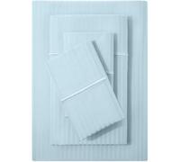 Feather & Stitch Juego de sábanas Damasco 500 Hilos, 3 Piezas, 100% algodón, Suaves y Transpirables, Bolsillos de 45,7 cm, Tejido satén a Rayas, Tipo Hotel vacacional (Aguamarina, tamaño Individual)