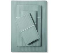 Feather & Stitch Juego de sábanas Damasco 500 Hilos, 4 Piezas, 100% algodón, Suaves y Transpirables, Bolsillos Profundos de 45,7 cm, Tejido satén a Rayas, Tipo Hotel vacacional (Verde, tamaño King)