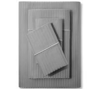 Feather & Stitch Juego de sábanas Damasco 500 Hilos, 4 Piezas, 100% algodón, Suaves y Transpirables, Bolsillos Profundos de 45,7 cm, Tejido satén a Rayas, Tipo Hotel vacacional (Gris, tamaño Doble)